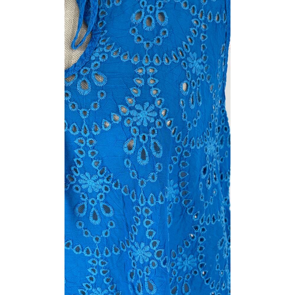 Johnny Was Mod Eyelet Sleeveless Boho Tunic Top Cobalt Blue Womens Size Medium - Picture 7 of 11